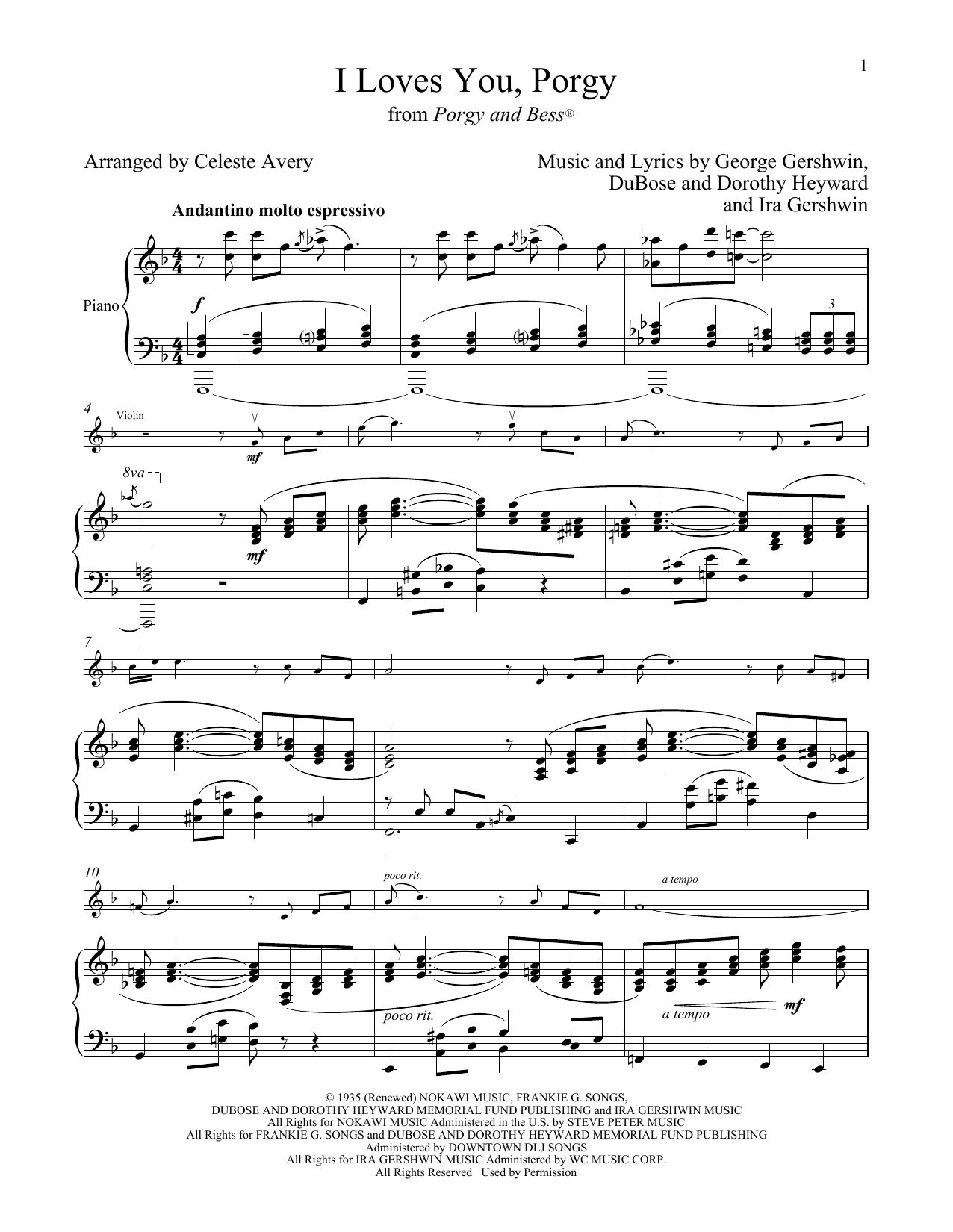 Learn to play George Gershwin I Loves You, Porgy (from Porgy and Bess) sheet music for Violin and Piano in minutes. Price: 7.7900$ George Gershwin I Loves You, Porgy (from Porgy and Bess) sheet music notes and chords. Download Printable PDF.