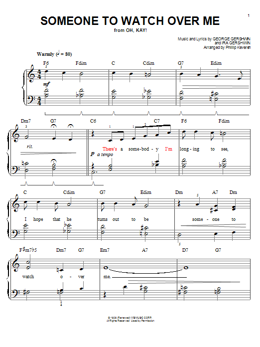 George Gershwin Someone To Watch Over Me Sheet Music for Piano Solo Download PDF 164372