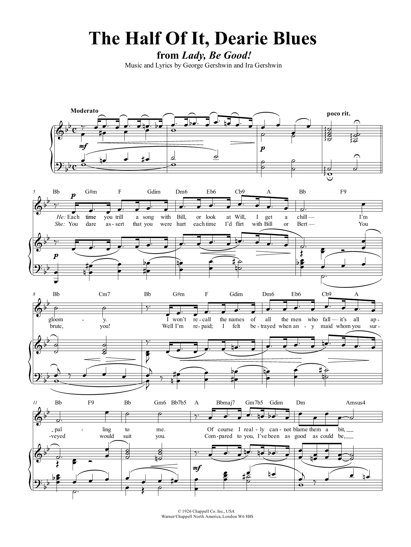 Learn to play George Gershwin The Half Of It, Dearie Blues sheet music for Piano, Vocal & Guitar Chords (Right-Hand Melody) in minutes. Price: 6.9900$ George Gershwin The Half Of It, Dearie Blues sheet music notes and chords arranged for Piano, Vocal & Guitar Chords (Right-Hand Melody)