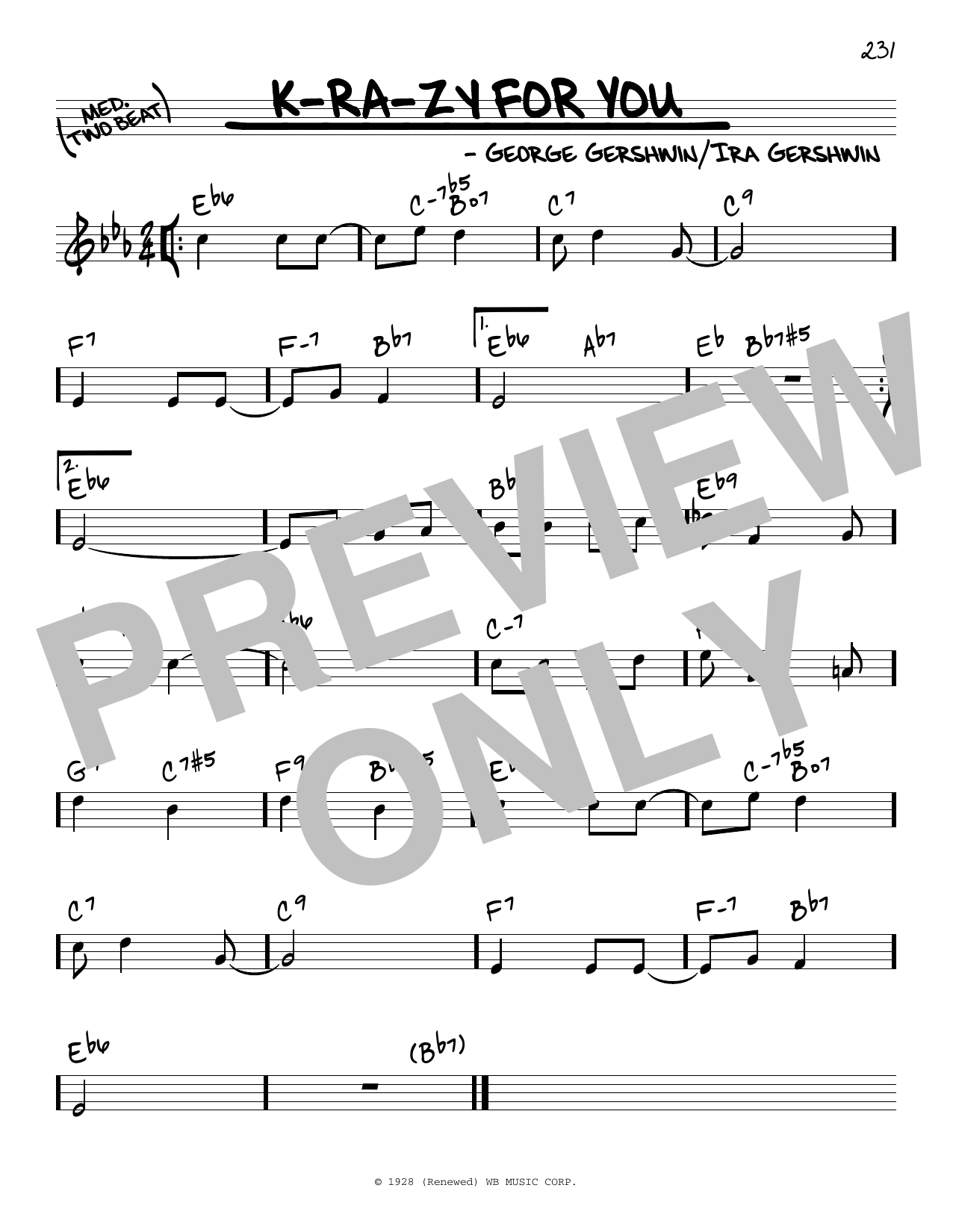 Learn to play George Gershwin & Ira Gershwin K-ra-zy For You sheet music for Real Book – Melody & Chords in minutes. George Gershwin & Ira Gershwin K-ra-zy For You sheet music notes and chords. Download Printable PDF.