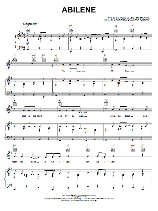 George Hamilton IV Abilene sheet music notes and chords. Download Printable PDF.