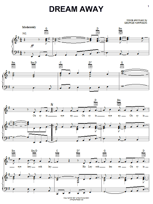 George Harrison Dream Away sheet music notes and chords. Download Printable PDF.