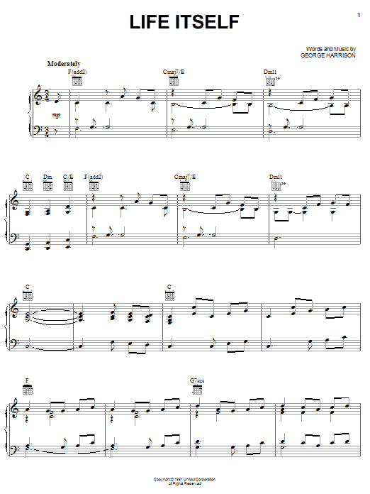 George Harrison Life Itself sheet music notes and chords. Download Printable PDF.