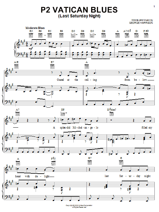 George Harrison P2 Vatican Blues (Last Saturday Night) sheet music notes and chords. Download Printable PDF.