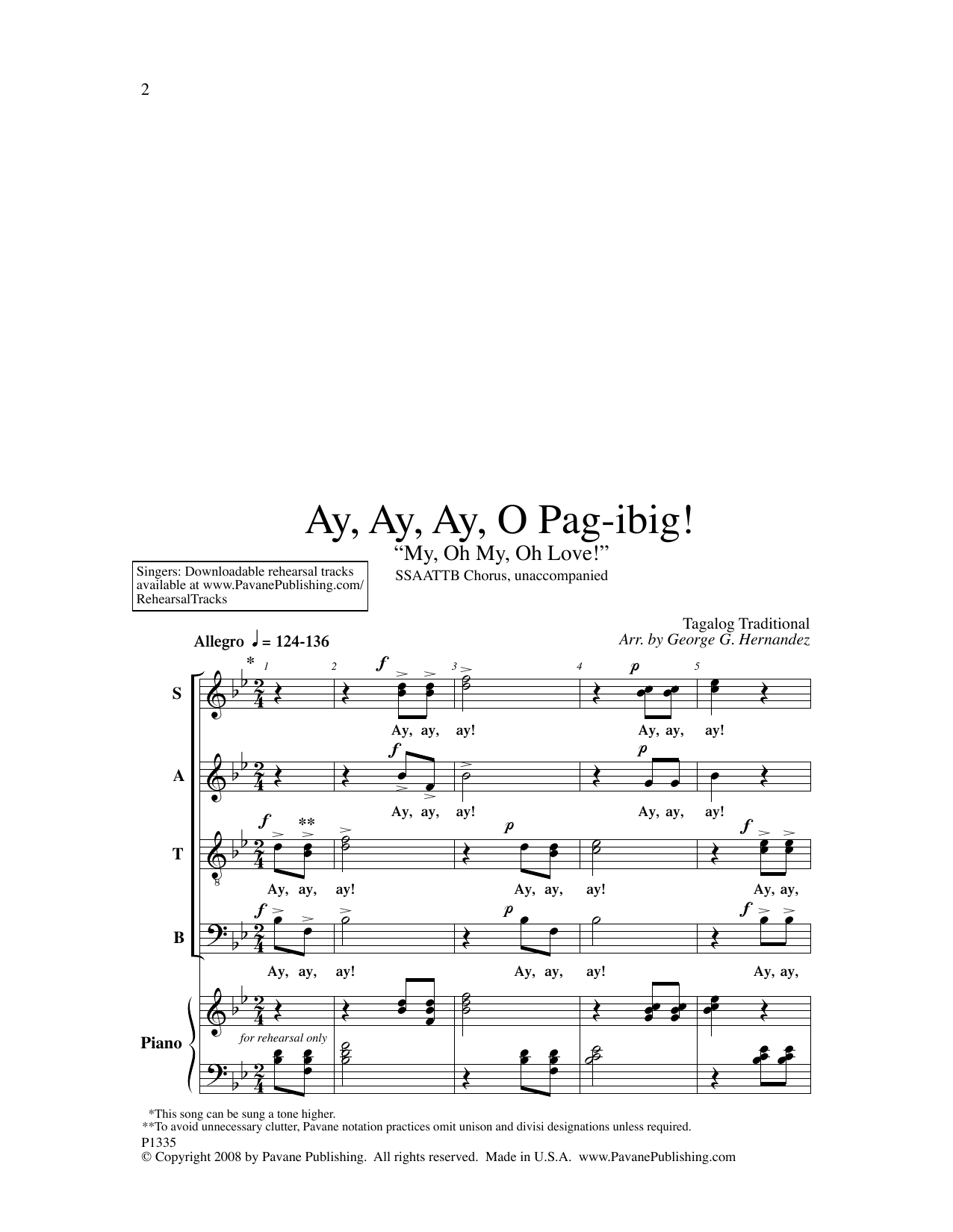 Learn to play George Hernandez Ay, Ay, Ay, O Pag-ibig! sheet music for SATB Choir in minutes. George Hernandez Ay, Ay, Ay, O Pag-ibig! sheet music notes and chords. Download Printable PDF.