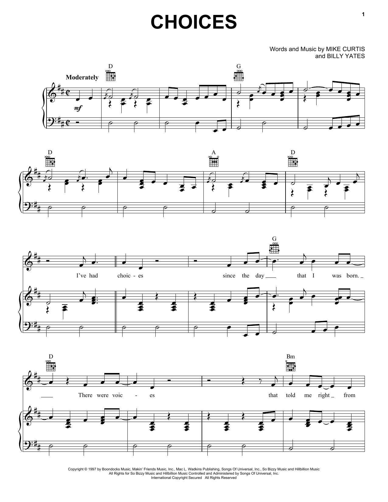 George Jones Choices sheet music notes and chords. Download Printable PDF.