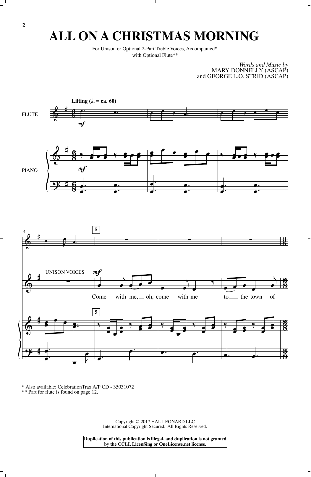 Learn to play George L.O. Strid All On A Christmas Morning sheet music for Unison Choir in minutes. George L.O. Strid All On A Christmas Morning sheet music notes and chords. Download Printable PDF.