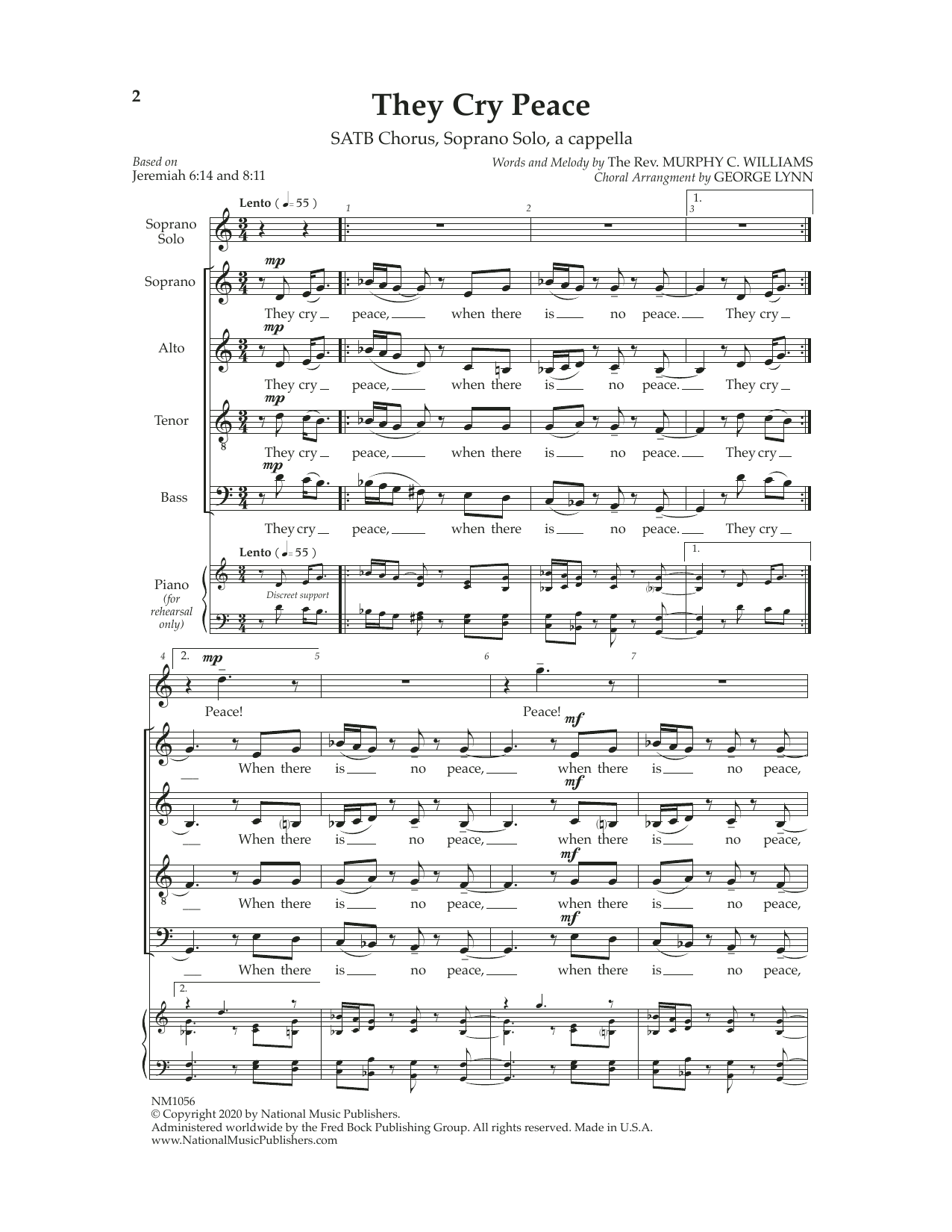 Learn to play George Lynn They Cry Peace sheet music for SATB Choir in minutes. Price: 3.9900$ George Lynn They Cry Peace sheet music notes and chords arranged for SATB Choir
