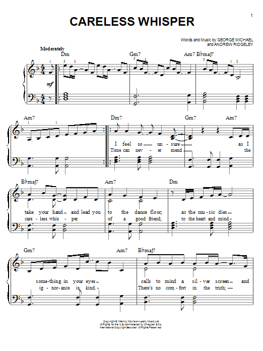George Michael Careless Whisper sheet music notes and chords. Download Printable PDF.