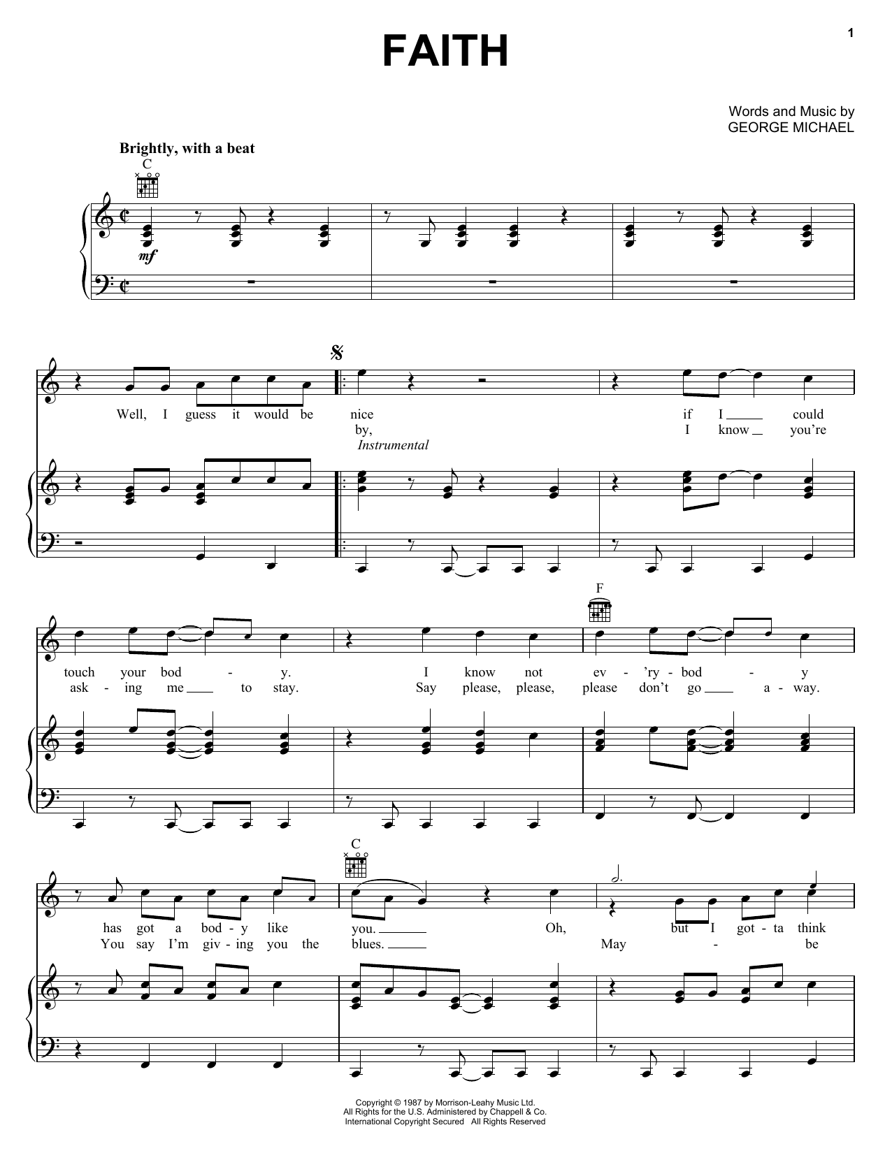 George Michael Faith sheet music notes and chords. Download Printable PDF.