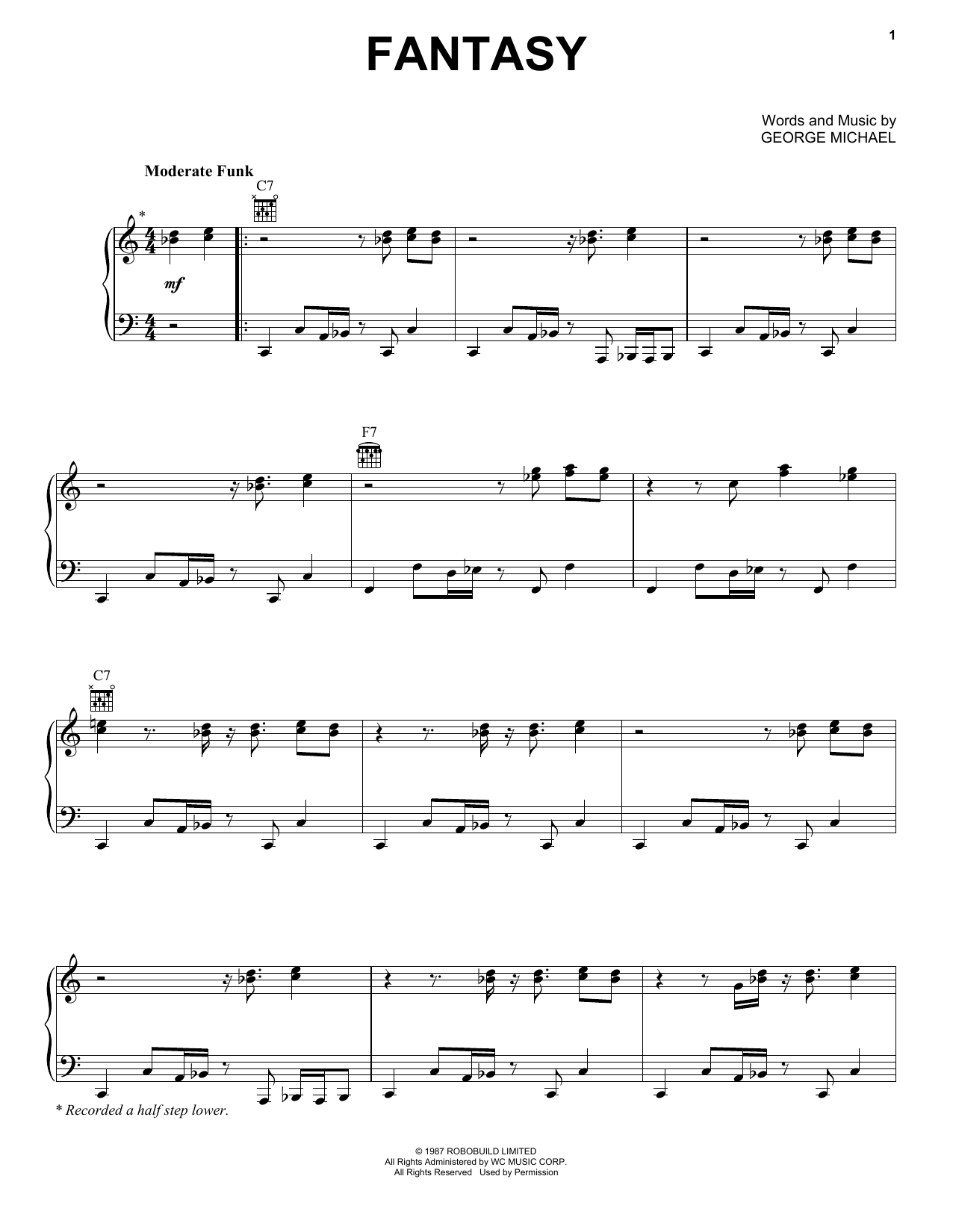 George Michael Fantasy sheet music notes and chords. Download Printable PDF.