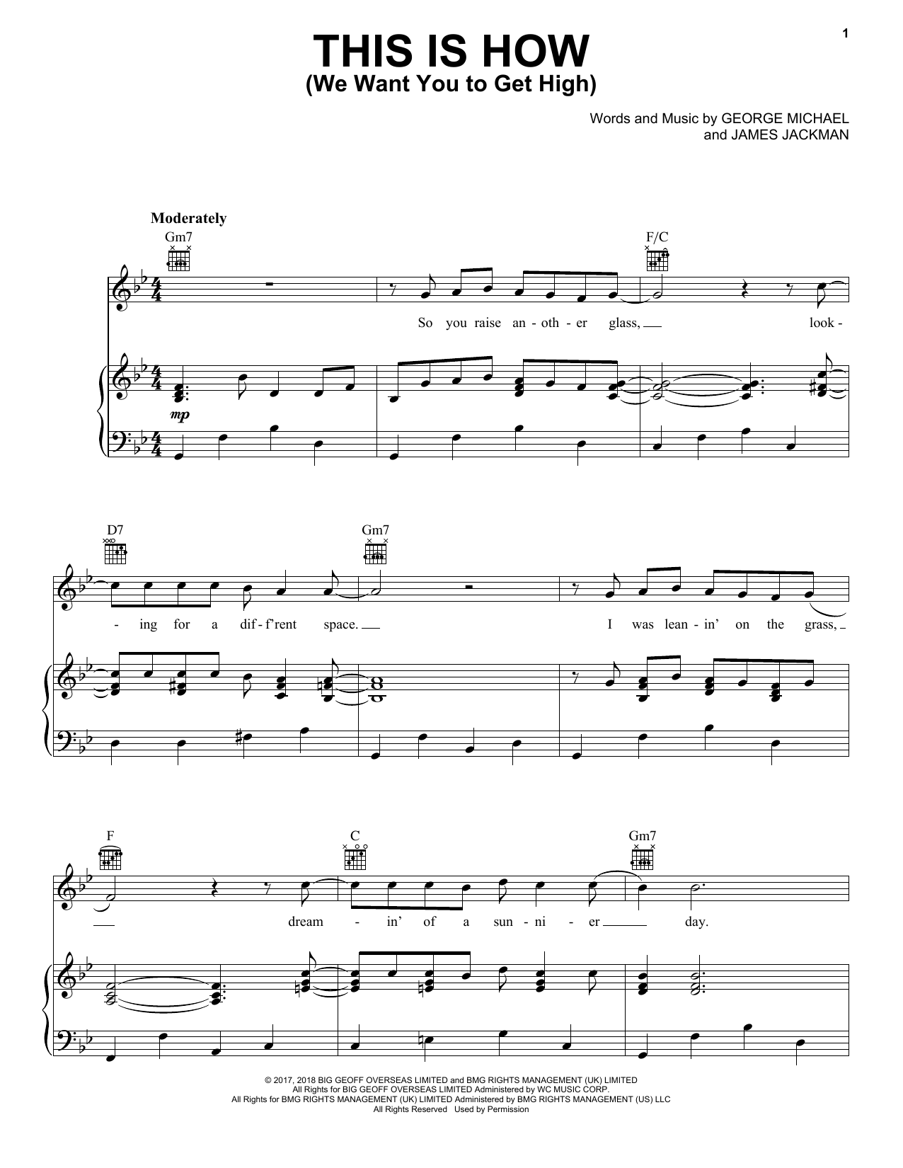 Learn to play George Michael This Is How (We Want You To Get High) sheet music for Piano, Vocal & Guitar Chords (Right-Hand Melody) in minutes. Price: 6.9900$ George Michael This Is How (We Want You To Get High) sheet music notes and chords arranged for Piano, Vocal & Guitar Chords (Right-Hand Melody)