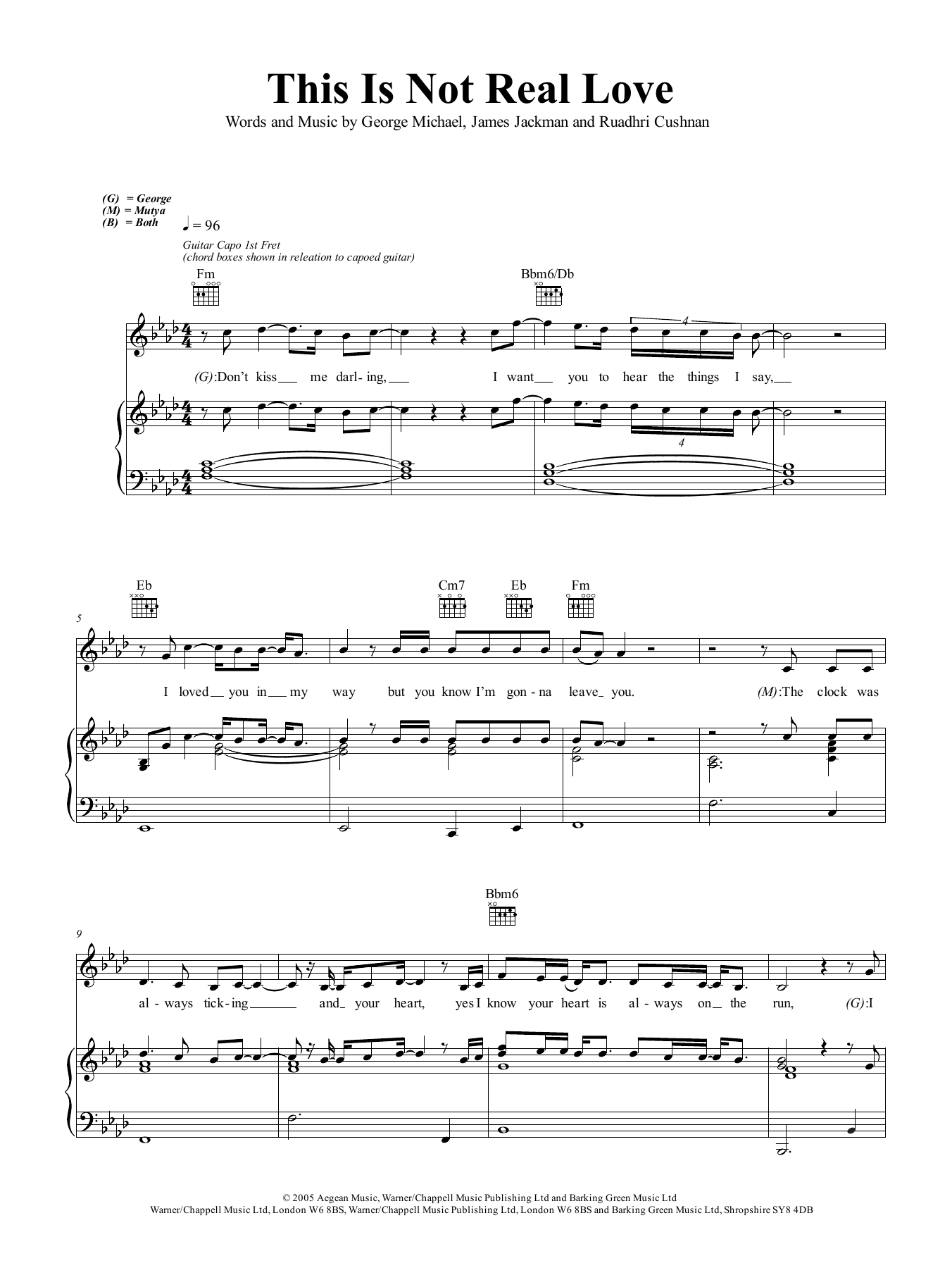 Learn to play George Michael This Is Not Real Love sheet music for Piano, Vocal & Guitar Chords (Right-Hand Melody) in minutes. Price: 6.9900$ George Michael This Is Not Real Love sheet music notes and chords arranged for Piano, Vocal & Guitar Chords (Right-Hand Melody)