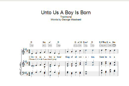 Christmas Carol Unto Us A Boy Is Born sheet music notes and chords. Download Printable PDF.