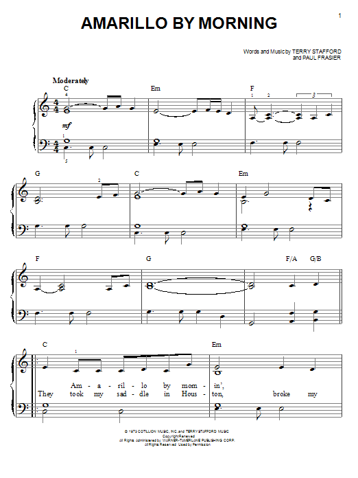 Learn to play George Strait Amarillo By Morning sheet music for Easy Piano in minutes. George Strait Amarillo By Morning sheet music notes and chords. Download Printable PDF.