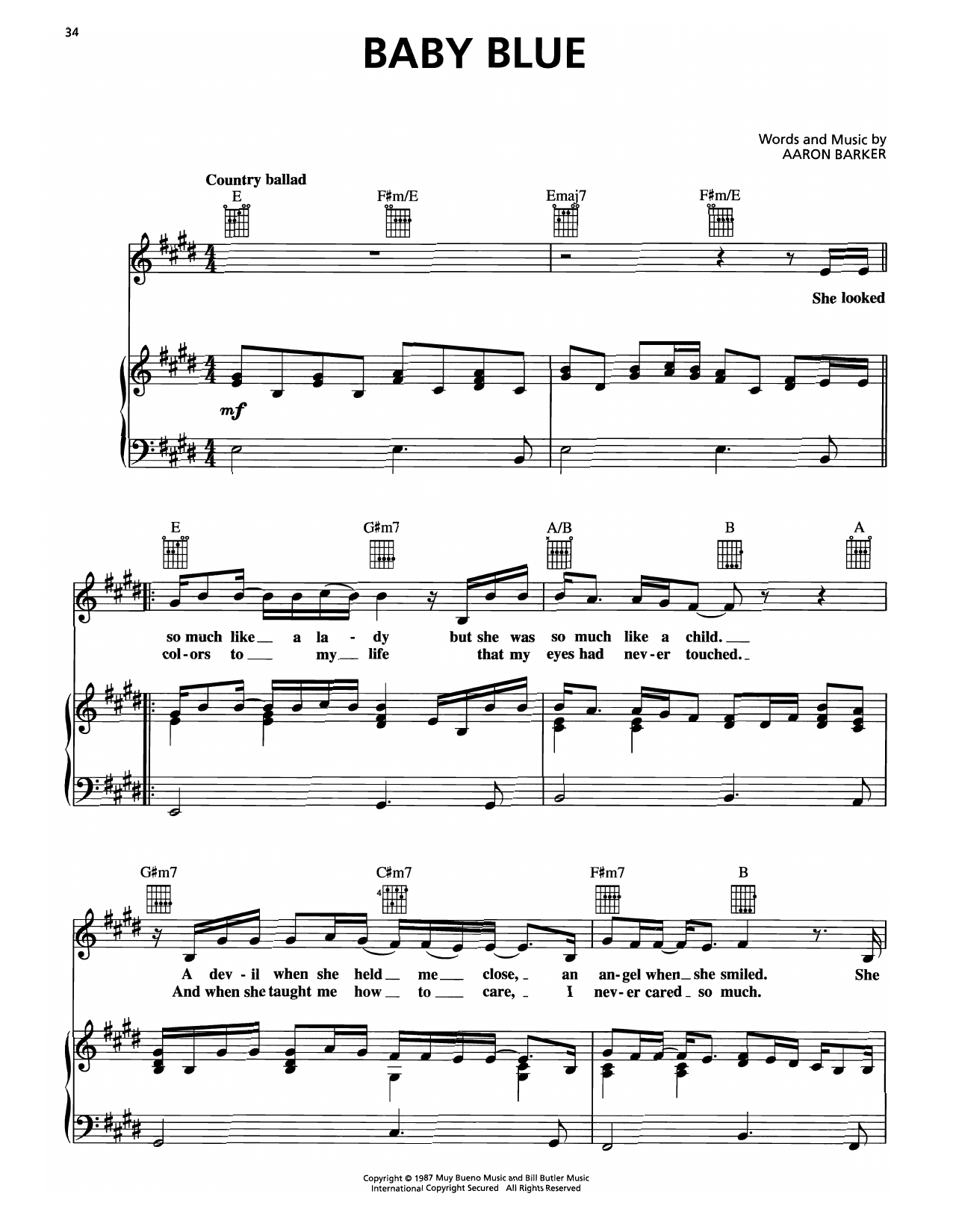 George Strait Baby Blue sheet music notes and chords. Download Printable PDF.