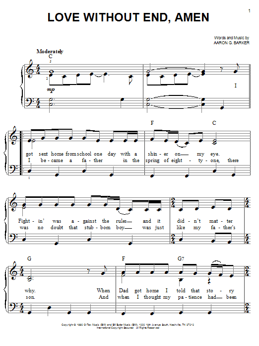 George Strait "Love Without End, Amen" Sheet Music Notes ...