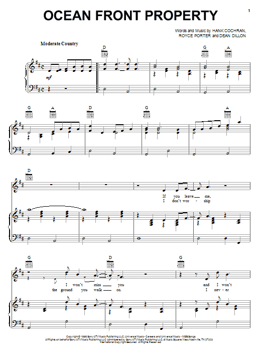 Learn to play George Strait Ocean Front Property sheet music for Lead Sheet / Fake Book in minutes. George Strait Ocean Front Property sheet music notes and chords. Download Printable PDF.
