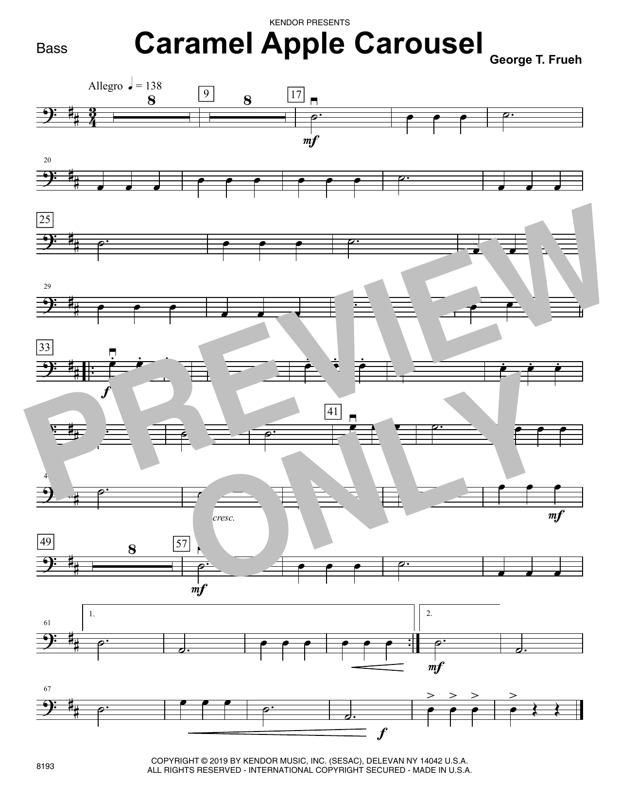 Learn to play George T. Frueh Caramel Apple Carousel - Bass sheet music for Orchestra in minutes. George T. Frueh Caramel Apple Carousel - Bass sheet music notes and chords. Download Printable PDF.