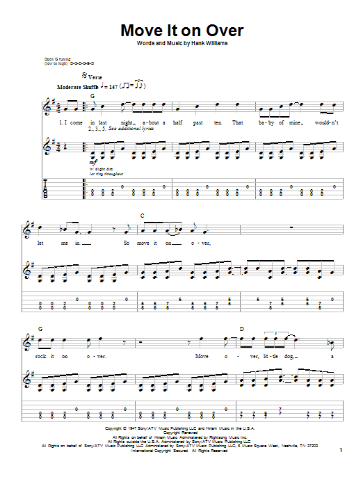 Learn to play George Thorogood Move It On Over sheet music for Guitar Tab (Single Guitar) in minutes. George Thorogood Move It On Over sheet music notes and chords. Download Printable PDF.