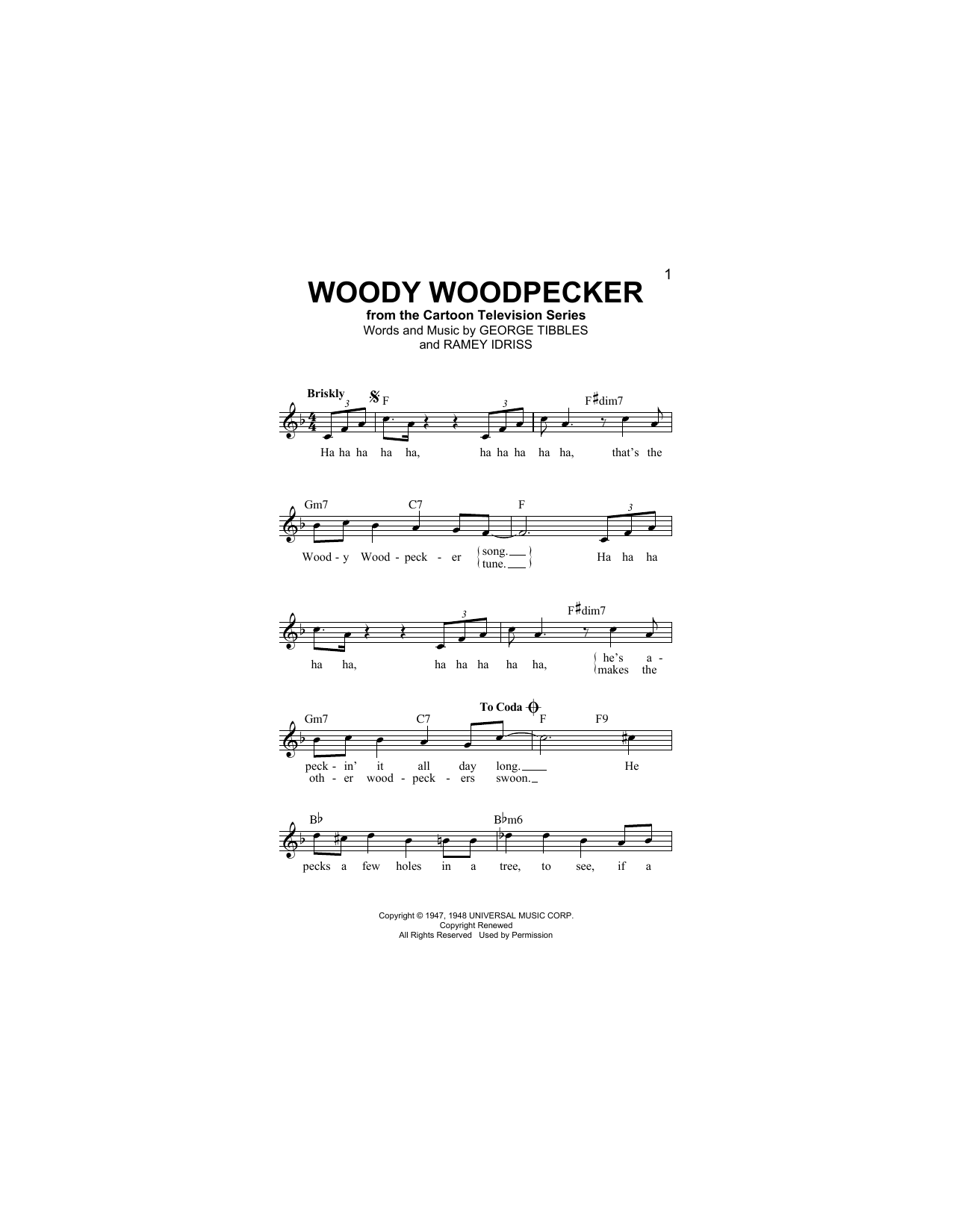 Learn to play George Tibbles Woody Woodpecker sheet music for Lead Sheet / Fake Book in minutes. George Tibbles Woody Woodpecker sheet music notes and chords. Download Printable PDF.