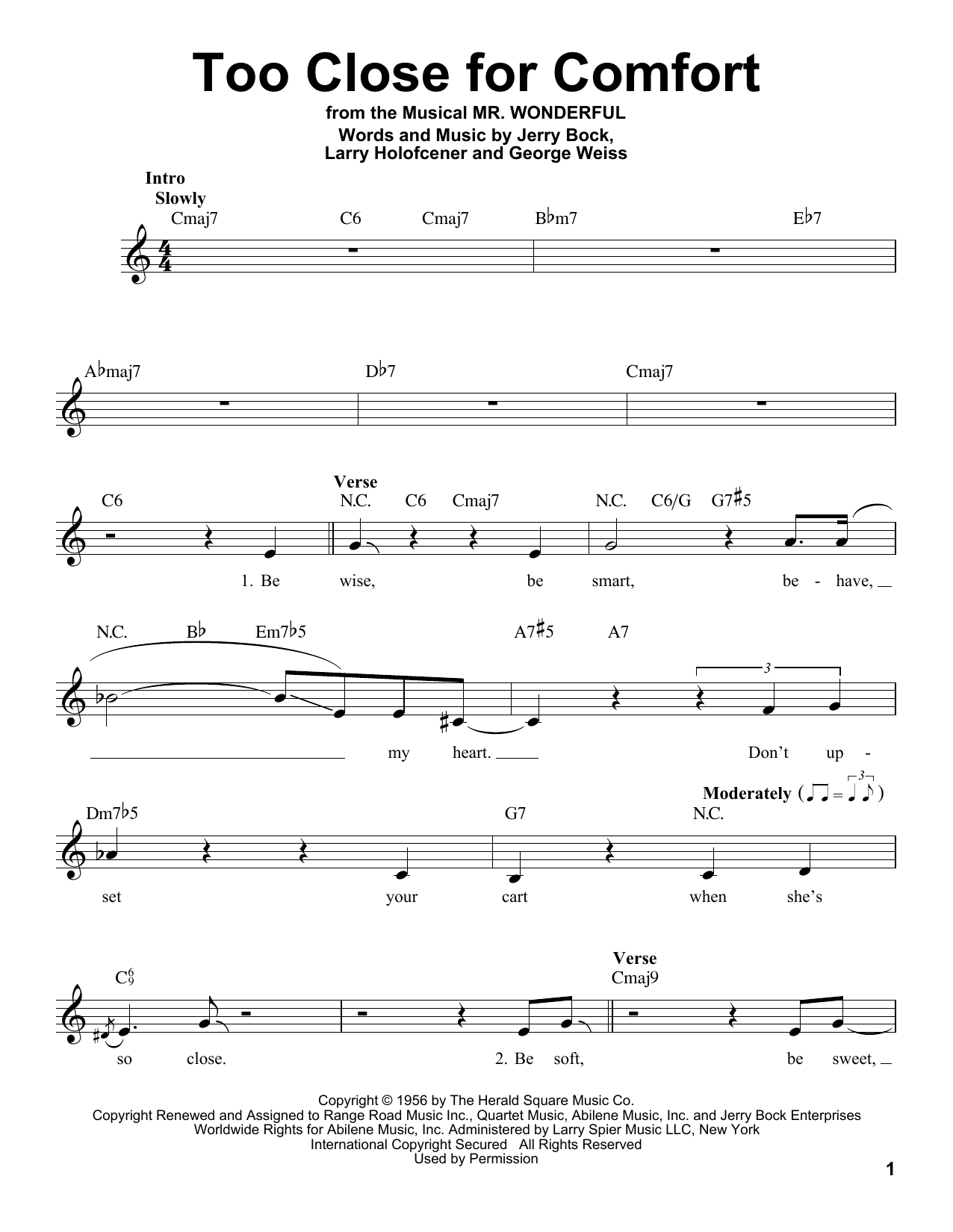 Learn to play George Weiss Too Close For Comfort sheet music for Pro Vocal in minutes. Price: 6.9900$ George Weiss Too Close For Comfort sheet music notes and chords arranged for Pro Vocal