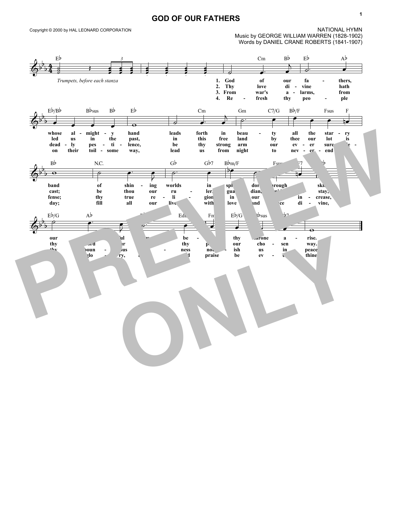 Learn to play George William Warren God Of Our Fathers sheet music for Lead Sheet / Fake Book in minutes. Price: 5.9900$ George William Warren God Of Our Fathers sheet music notes and chords arranged for Lead Sheet / Fake Book
