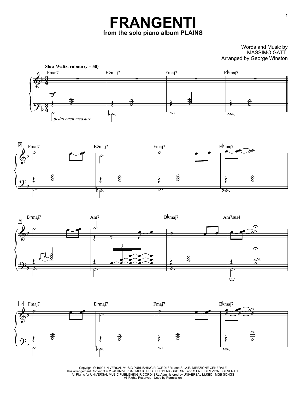 George Winston Frangenti sheet music notes and chords. Download Printable PDF.