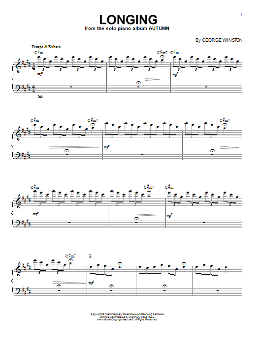 George Winston Longing sheet music notes and chords. Download Printable PDF.