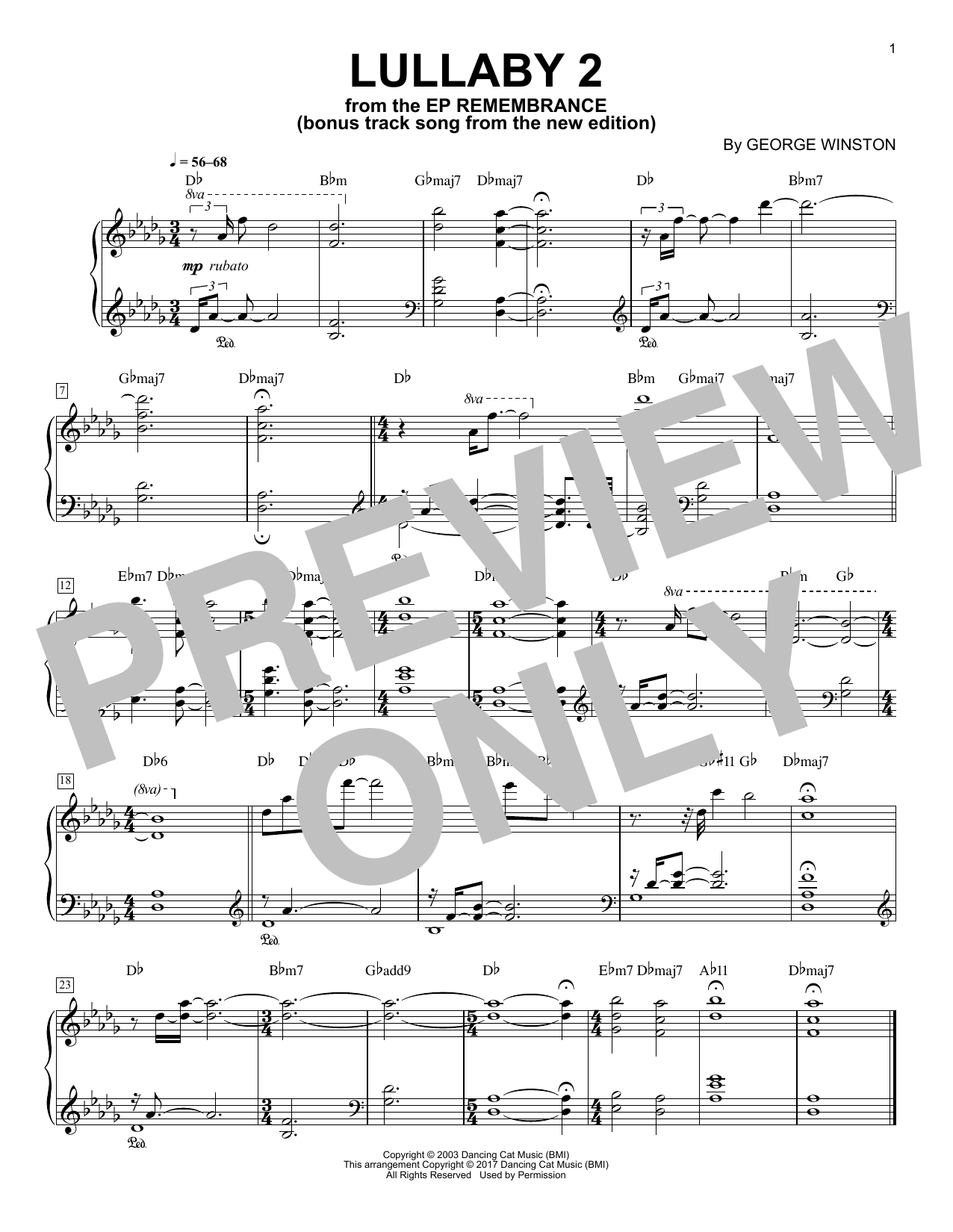 George Winston Lullaby 2 sheet music notes and chords. Download Printable PDF.