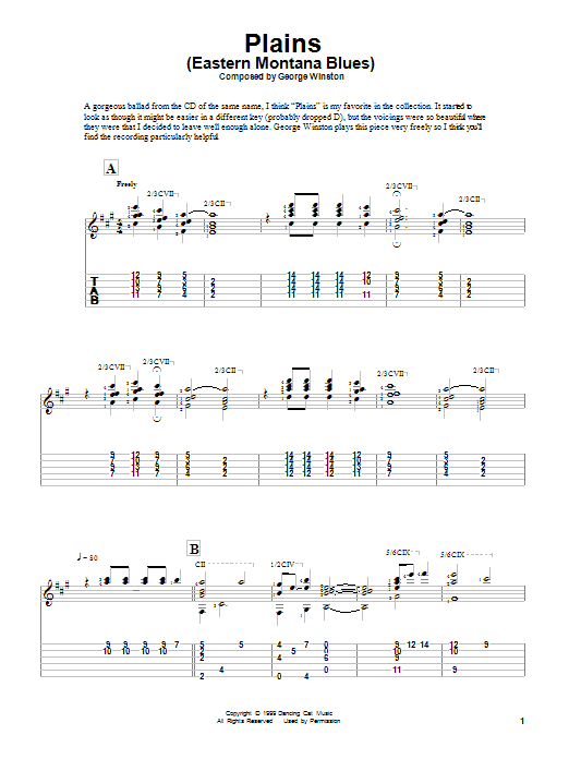 Learn to play George Winston Plains (Eastern Montana Blues) sheet music for Guitar Tab in minutes. George Winston Plains (Eastern Montana Blues) sheet music notes and chords. Download Printable PDF.