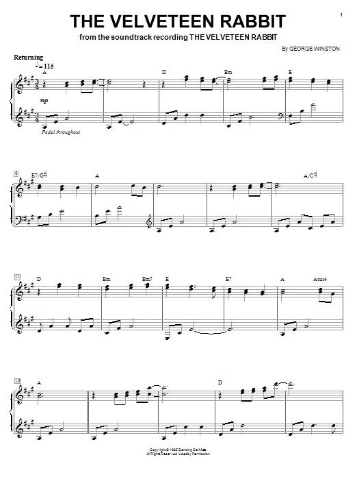 Learn to play George Winston The Velveteen Rabbit sheet music for Piano Solo in minutes. George Winston The Velveteen Rabbit sheet music notes and chords. Download Printable PDF.