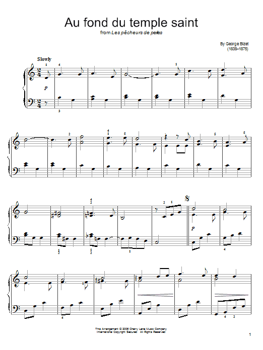 Learn to play Georges Bizet Au Fond Du Temple Saint sheet music for Easy Piano in minutes. Price: 6.9900$ Georges Bizet Au Fond Du Temple Saint sheet music notes and chords arranged for Easy Piano