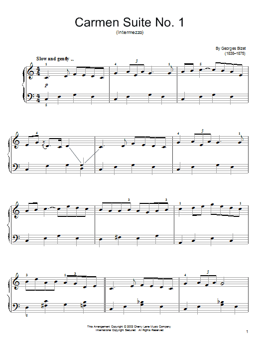 Georges Bizet Intermezzo from Carmen Act III sheet music notes and chords. Download Printable PDF.