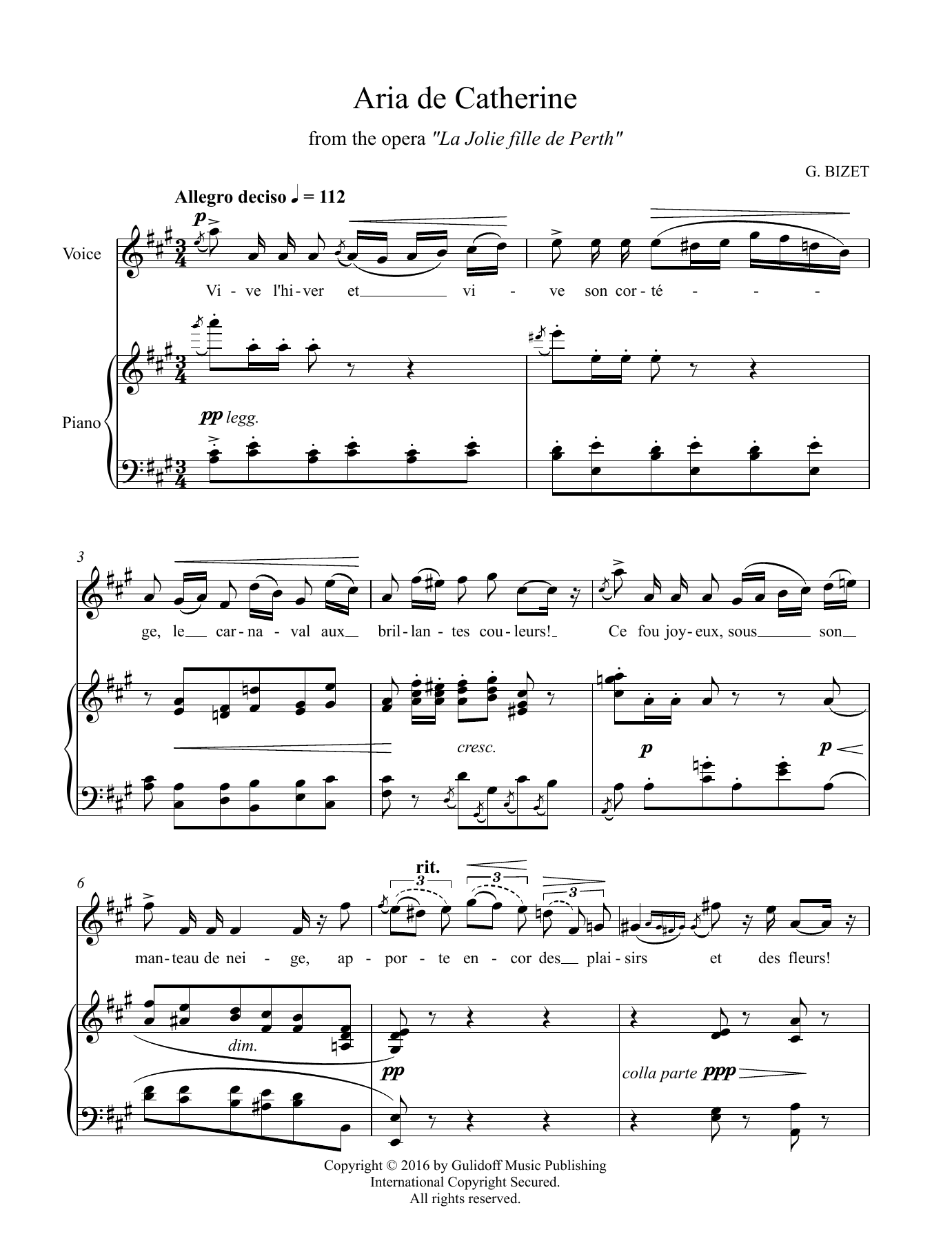 Learn to play Georges Bizet 7 Songs: Aria de Catherine from the opera La Jolie fille de Perth sheet music for Piano & Vocal in minutes. Price: 7.8900$ Georges Bizet 7 Songs: Aria de Catherine from the opera La Jolie fille de Perth sheet music notes and chords arranged for Piano & Vocal