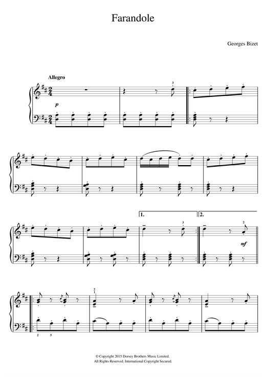 Georges Bizet Farandole (from 'L'Arlesienne') sheet music notes and chords arranged for Easy Piano