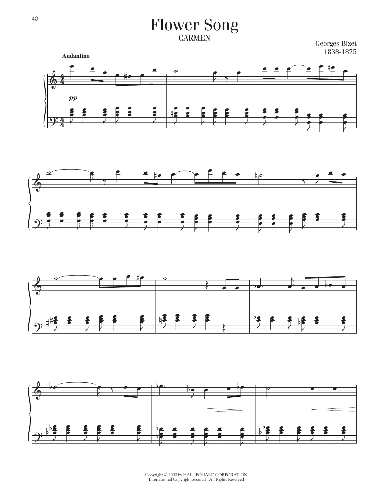 Georges Bizet Flower Song sheet music notes and chords. Download Printable PDF.