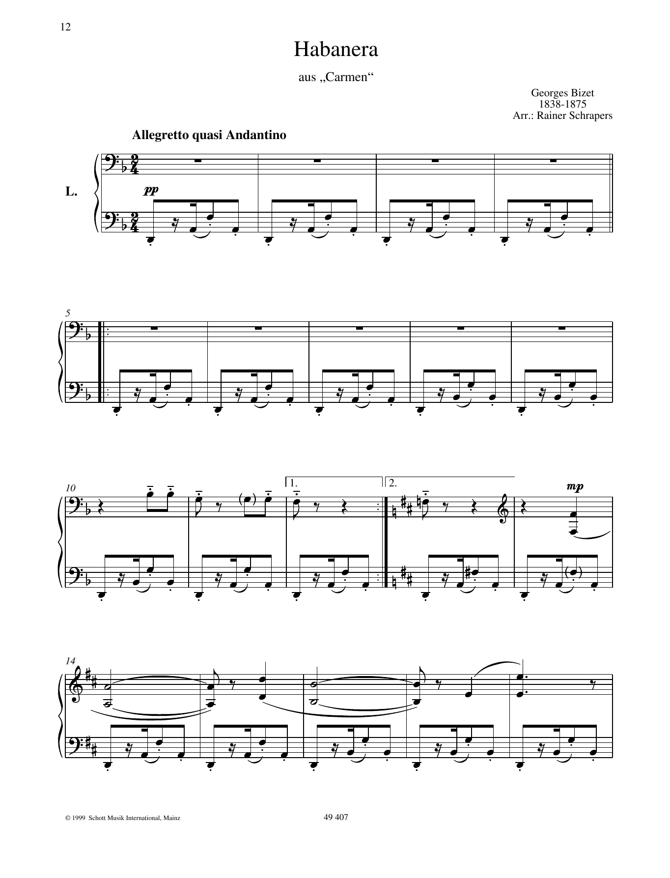 Georges Bizet Habañera sheet music notes and chords. Download Printable PDF.