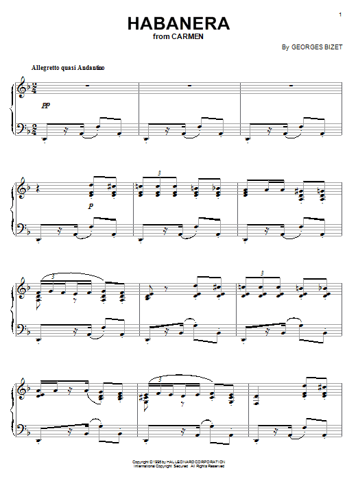 Learn to play Georges Bizet Habanera sheet music for Piano Solo in minutes. Georges Bizet Habanera sheet music notes and chords. Download Printable PDF.