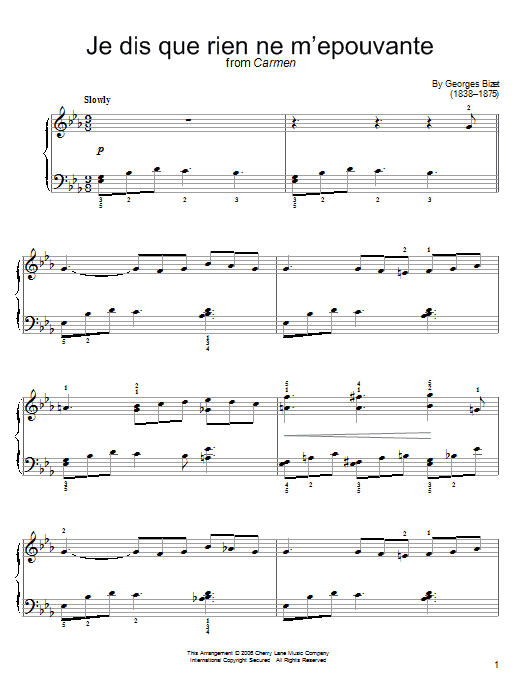 Georges Bizet Je Dis Que Rien Ne M'epouvante sheet music notes and chords. Download Printable PDF.