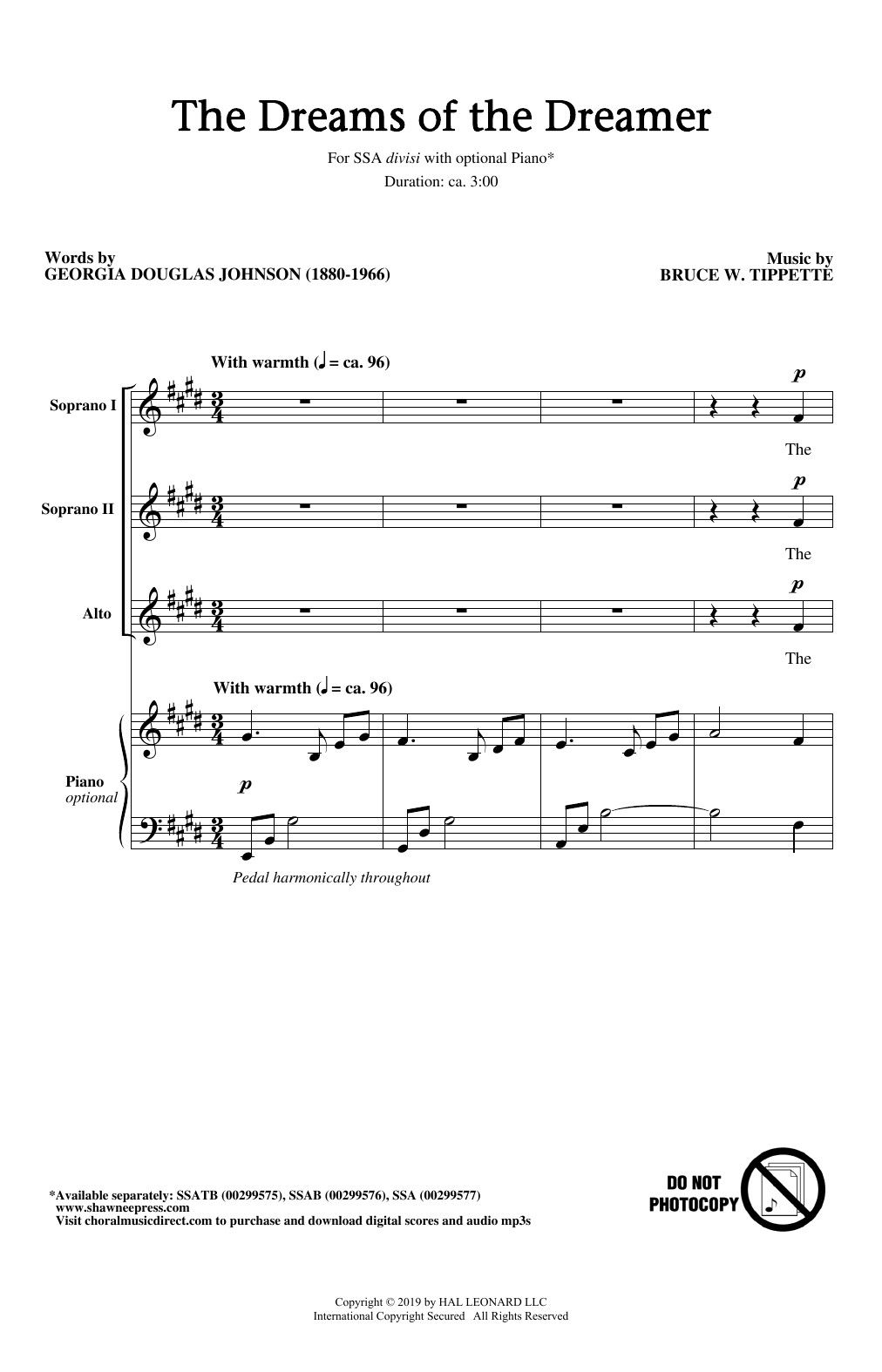 Learn to play Georgia Douglas Johnson and Bruce W. Tippette The Dreams Of The Dreamer sheet music for SSAB Choir in minutes. Price: 3.9900$ Georgia Douglas Johnson and Bruce W. Tippette The Dreams Of The Dreamer sheet music notes and chords arranged for SSAB Choir