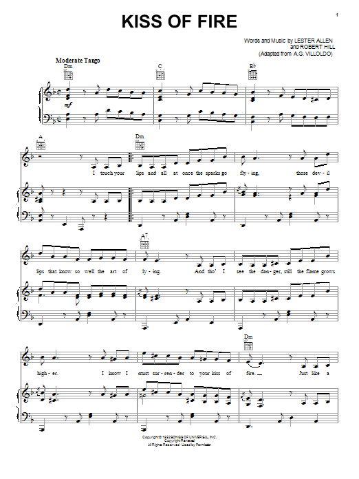 Georgia Gibbs Kiss Of Fire Sheet Music Pdf Notes Chords Standards Score Piano Vocal Guitar Right Hand Melody Download Printable Sku