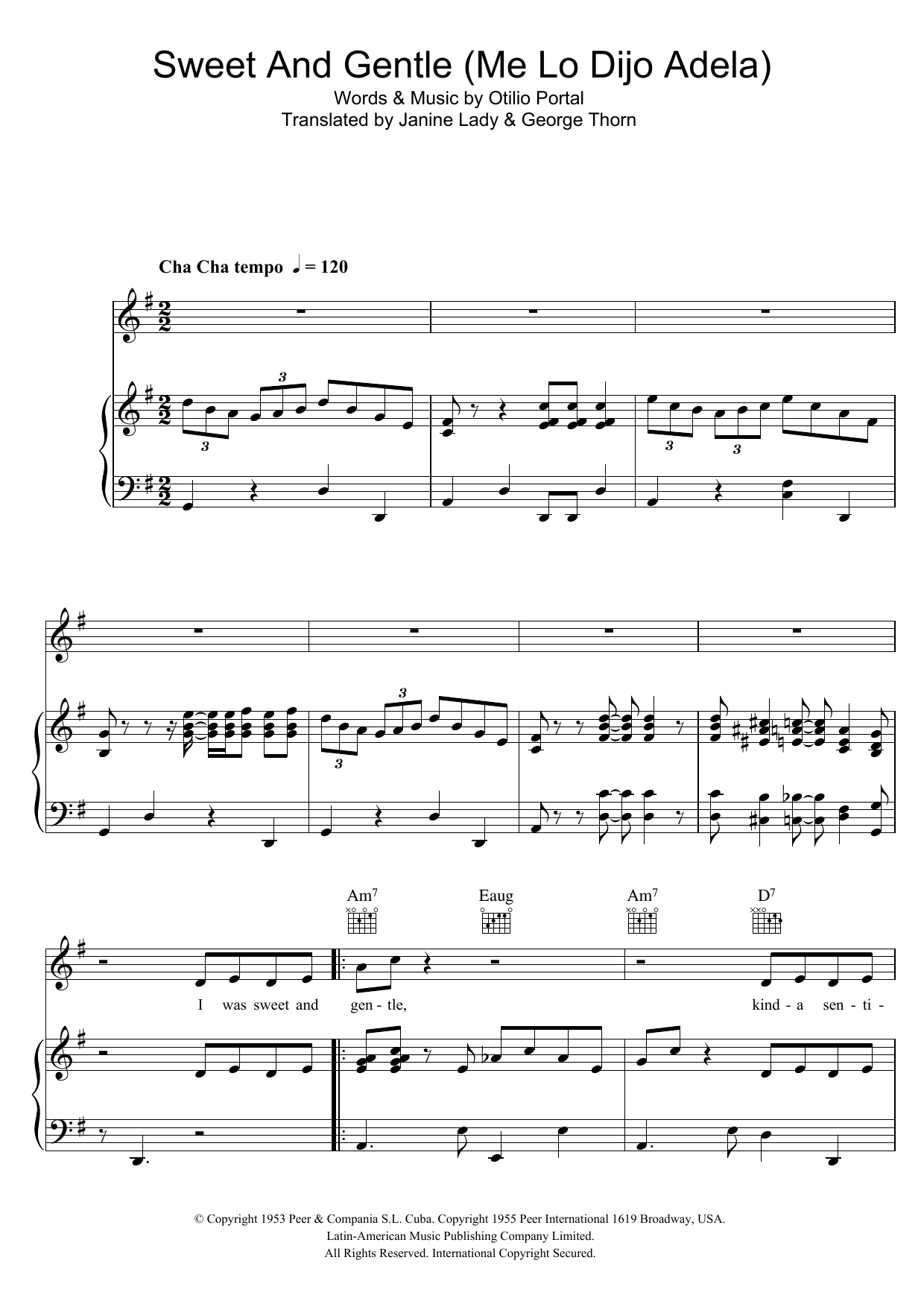 Georgia Gibbs Sweet and Gentle (Me Lo Dijo Adela) sheet music notes and chords. Download Printable PDF.
