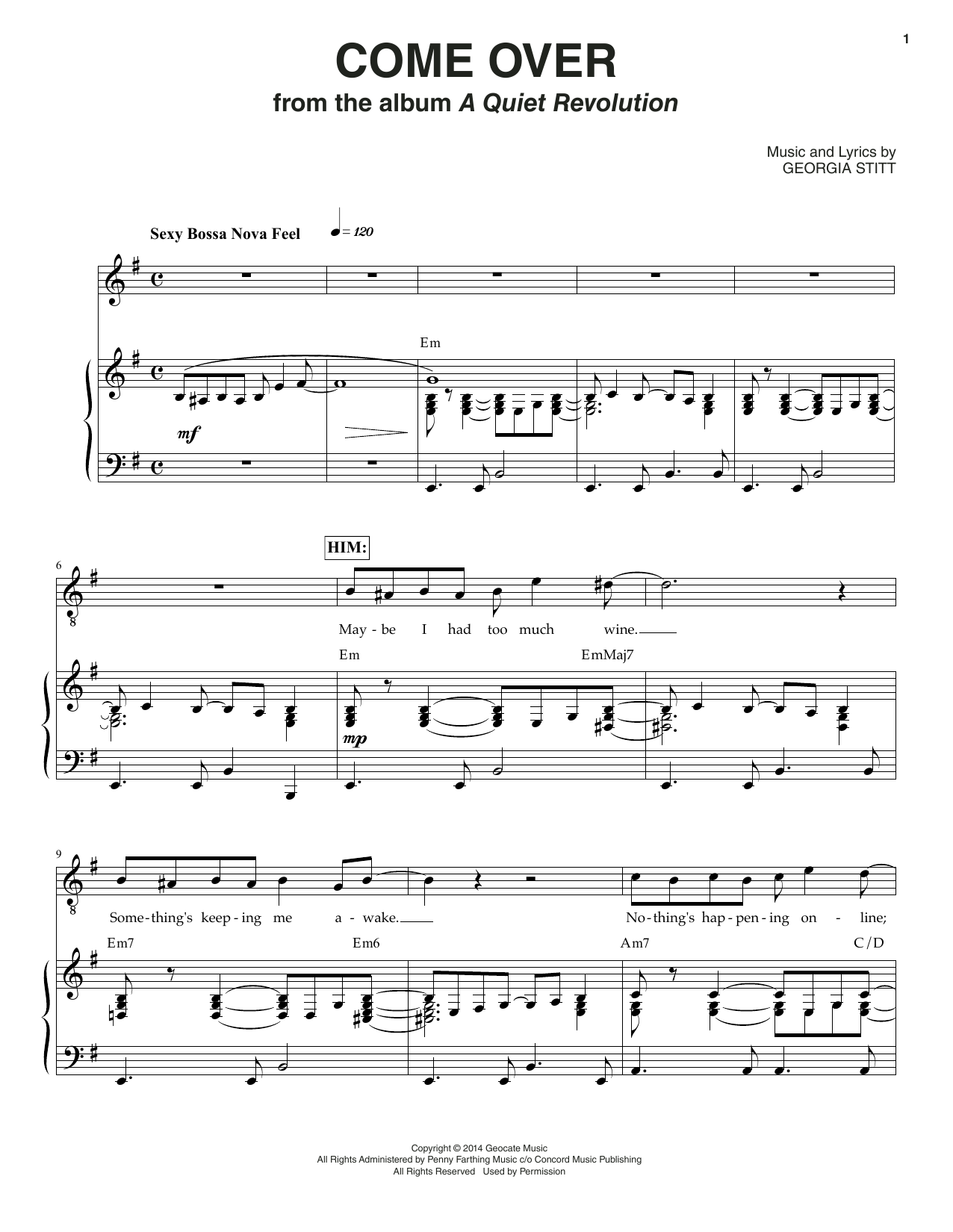 Georgia Stitt Come Over sheet music notes and chords. Download Printable PDF.