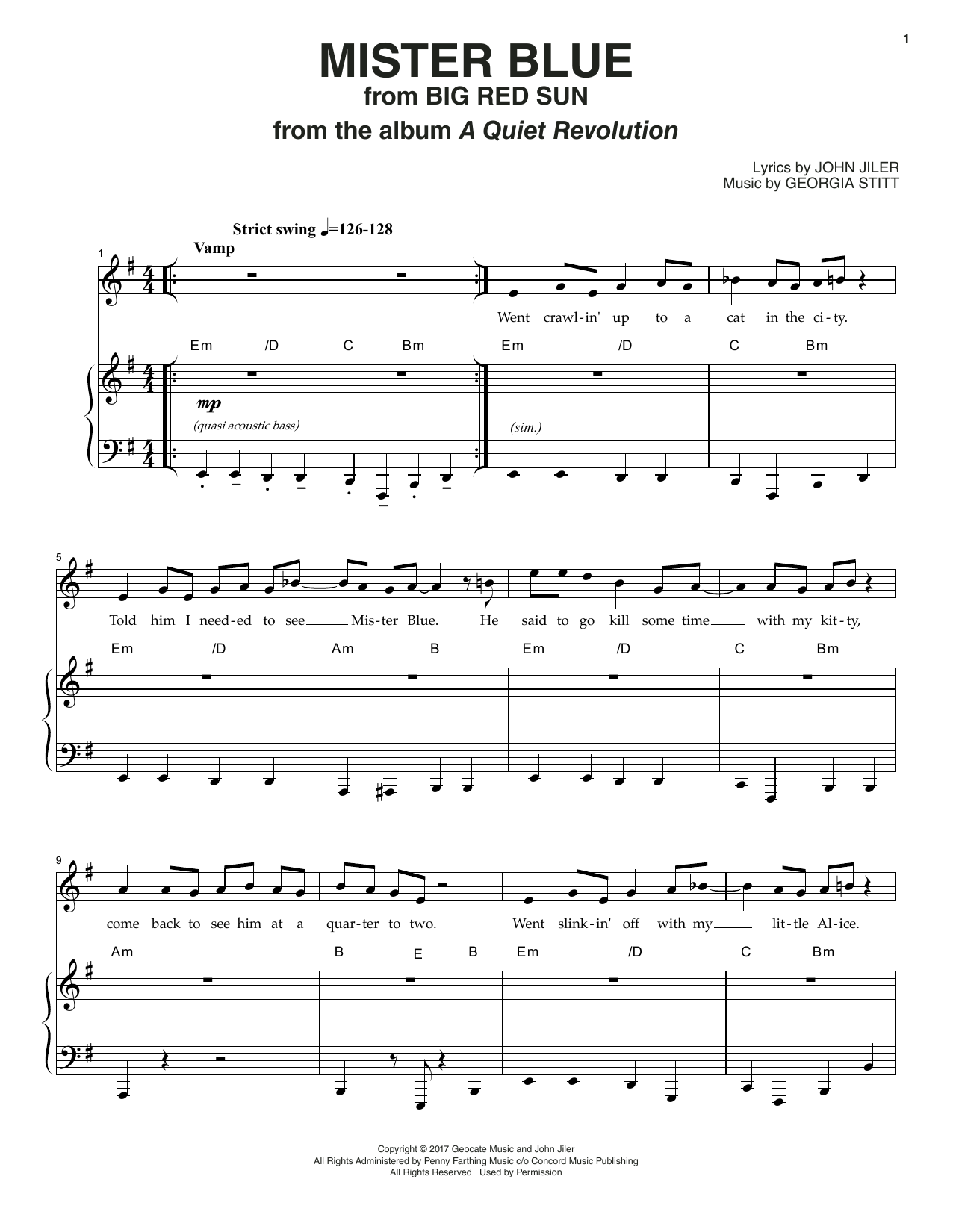 Georgia Stitt Mister Blue sheet music notes and chords. Download Printable PDF.