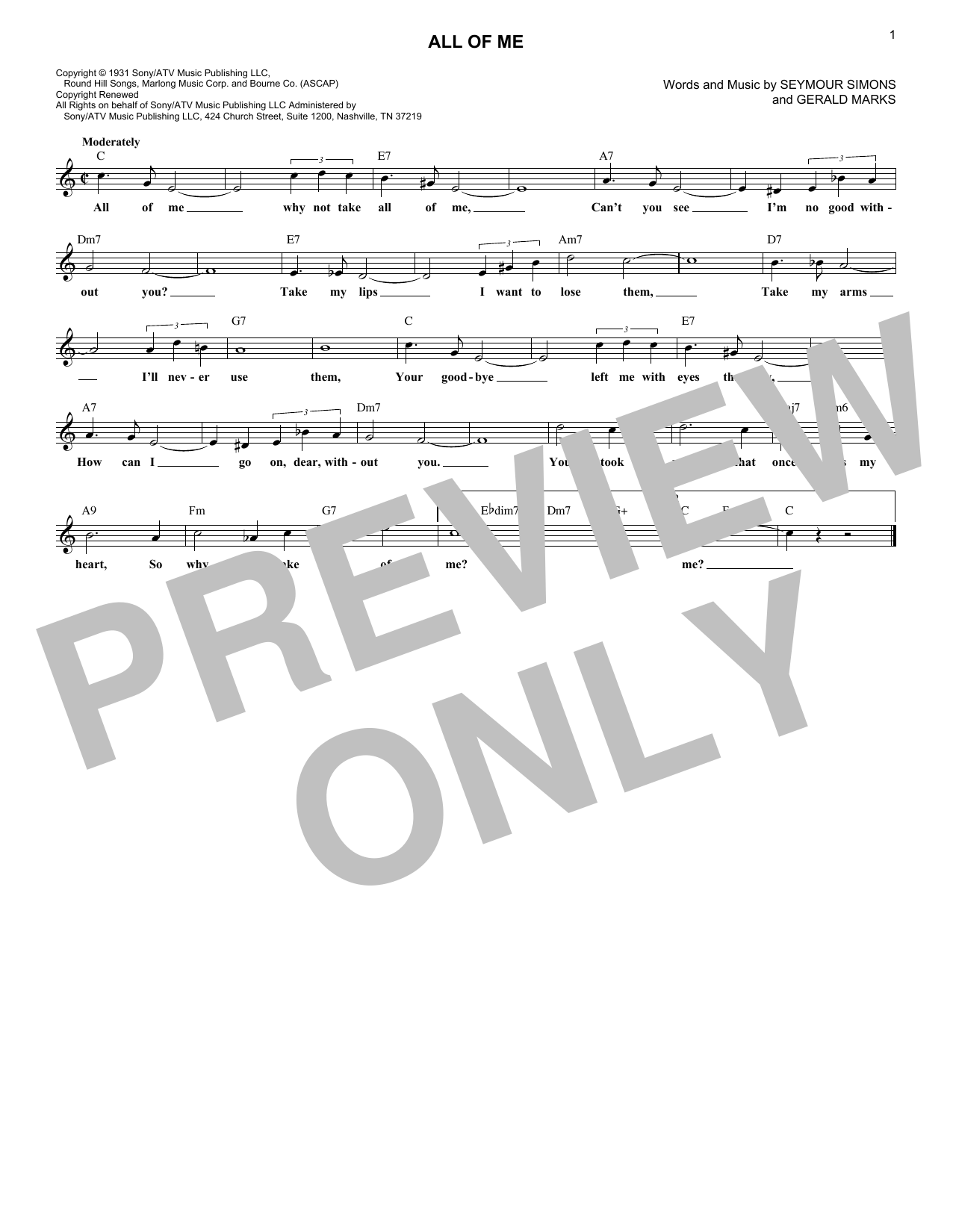 Gerald Marks All Of Me sheet music notes and chords. Download Printable PDF.