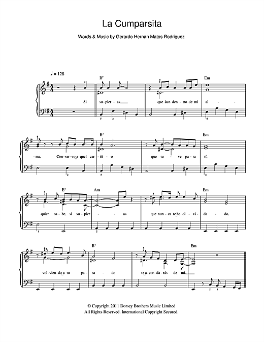 Gerardo Hernan Matos Rodriguez La Cumparsita sheet music notes and chords. Download Printable PDF.