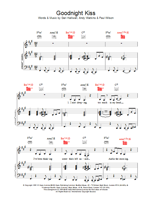 Geri Halliwell Goodnight Kiss sheet music notes and chords. Download Printable PDF.