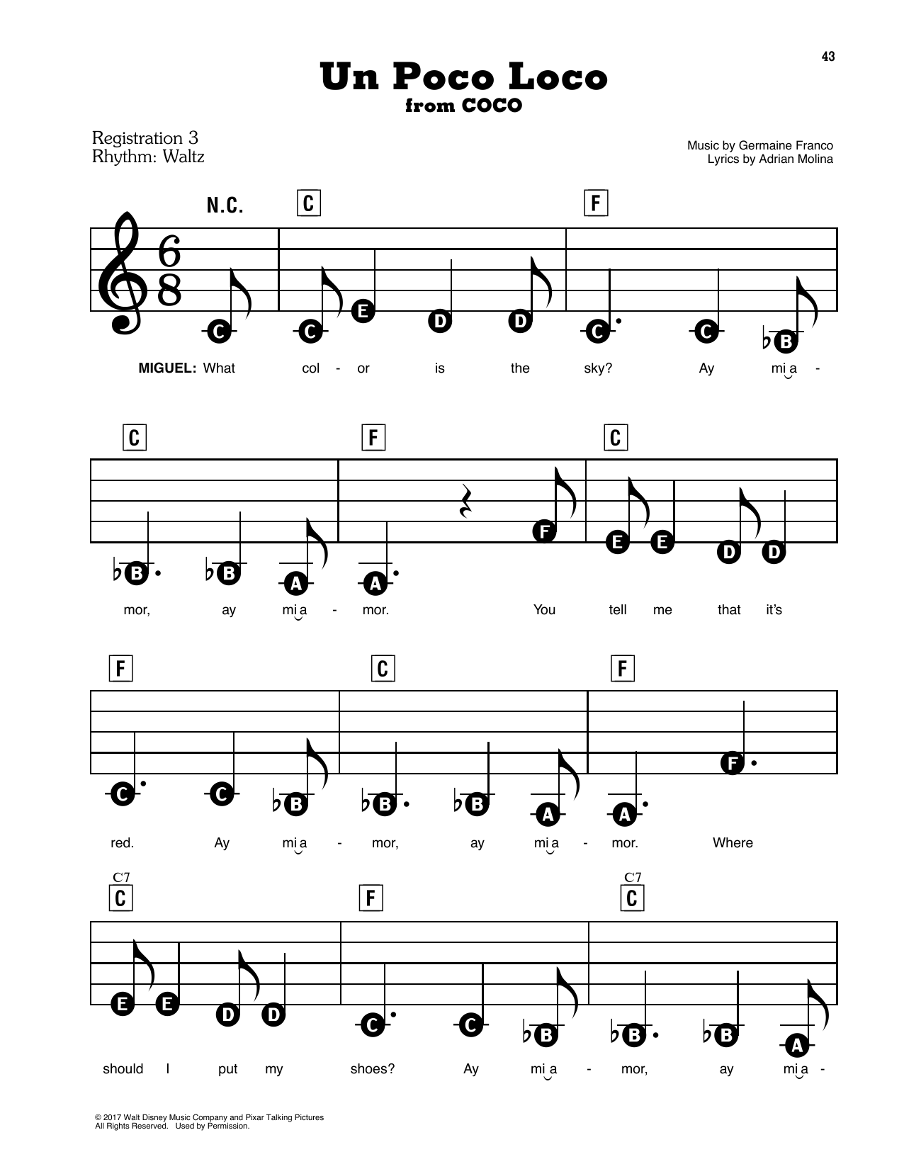 Germaine Franco Adrian Molina Un Poco Loco From Coco Sheet Music Pdf Notes Chords Disney Score Easy Guitar Tab Download Printable Sku