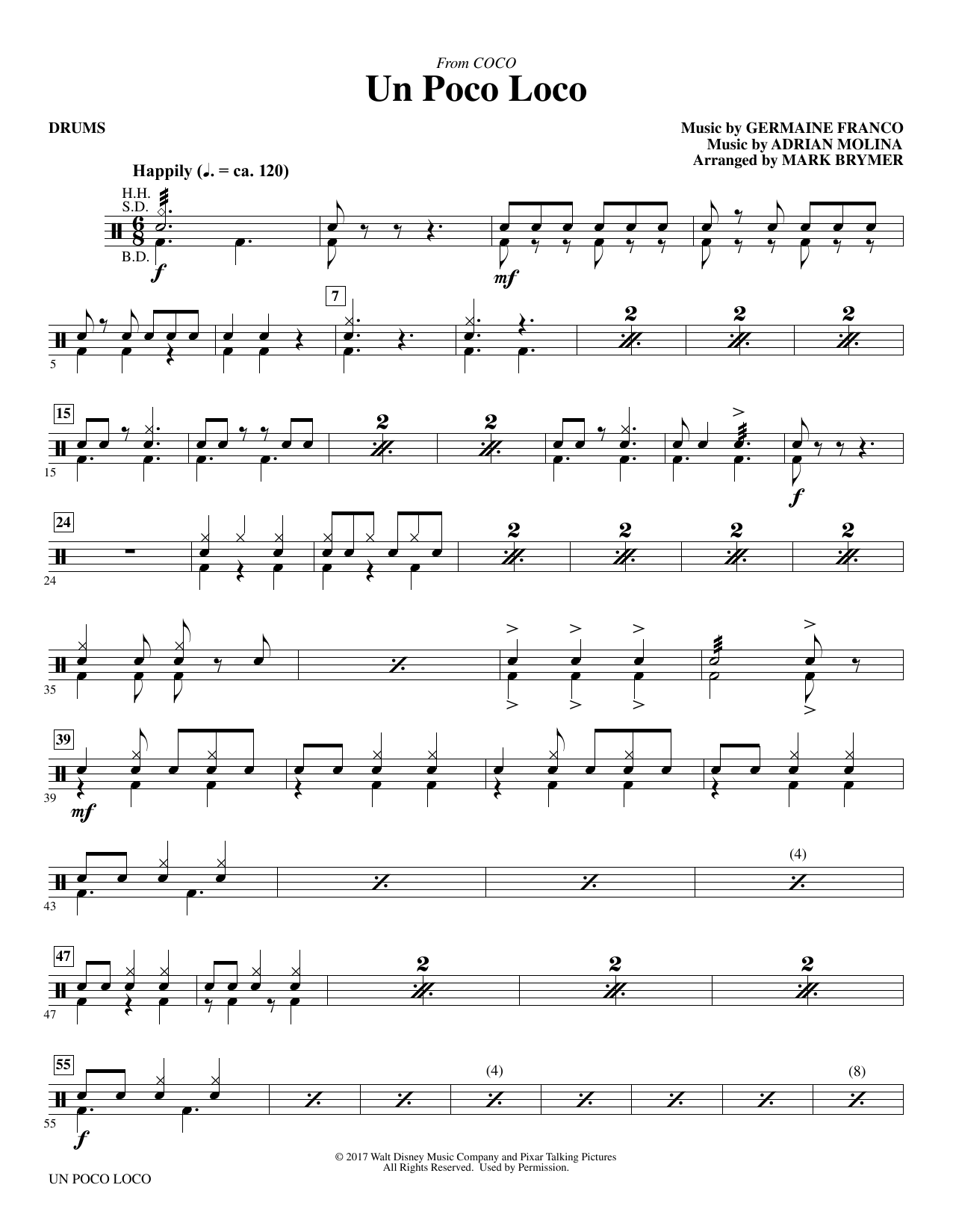 Germaine Franco Adrian Molina Un Poco Loco From Coco Arr Mark Brymer Drums Sheet Music Pdf Notes Chords Children Score Choir Instrumental Pak Download Printable Sku 374880 Un poco loco and all the faces behind it will take a short break to retemperate strength. germaine franco adrian molina un poco loco from coco arr mark brymer drums sheet music notes chords download printable choir instrumental